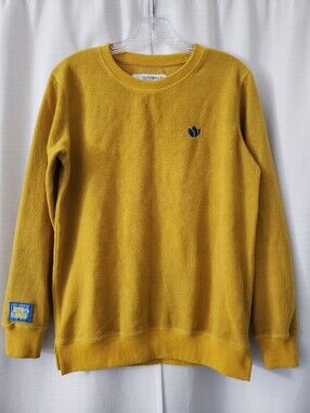 Small Dutch Bros Mustard Yellow Blue Logo Pullover Crew Neck Sweatshirt